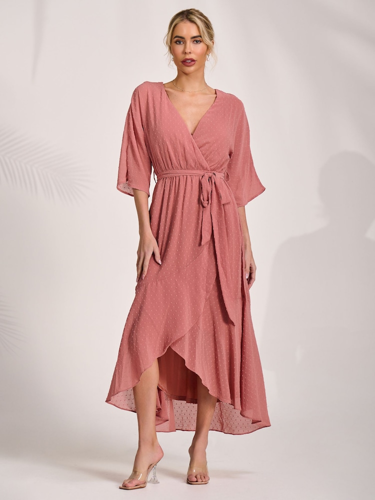 Jolie Moi Pink Wrap Tie Front Midi Dress - Image 1 of 6 Jolie Moi Pink Wrap Tie Front Midi Dress - Image 1 of 6