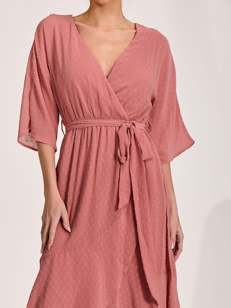 Jolie Moi Pink Wrap Tie Front Midi Dress - Image 6 of 6 Jolie Moi Pink Wrap Tie Front Midi Dress - Image 6 of 6