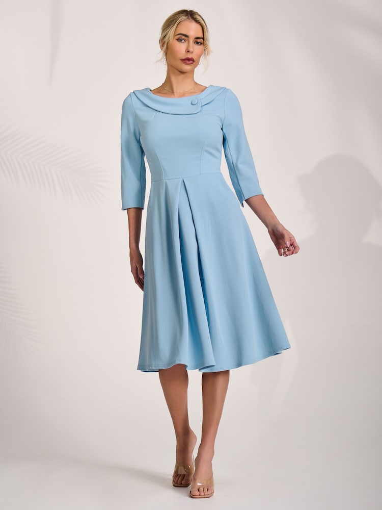 Buy Jolie Moi Blue 3/4 Sleeve Fold Neck Midi Dress from Next USA Buy Jolie Moi Blue 3/4 Sleeve Fold Neck Midi Dress from Next USA