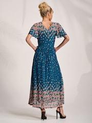 Jolie Moi Blue Mesh Short Sleeve Midaxi Dress - Image 2 of 6