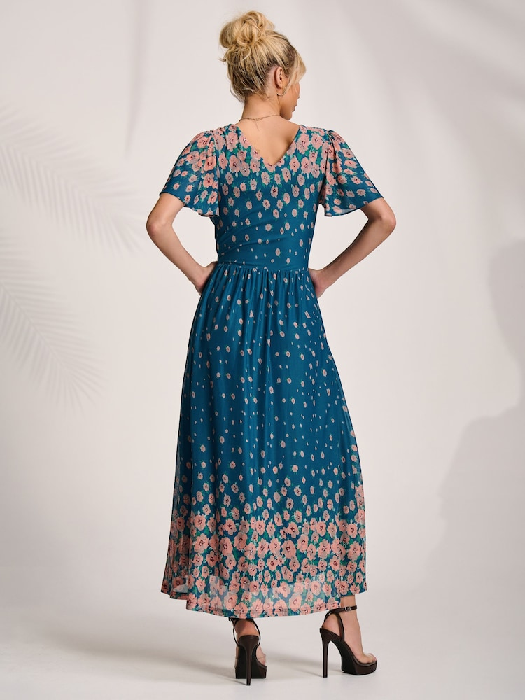 Jolie Moi Blue Mesh Short Sleeve Midaxi Dress - Image 2 of 6