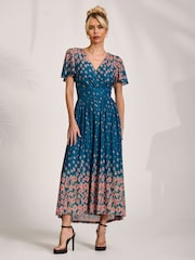 Jolie Moi Blue Mesh Short Sleeve Midaxi Dress - Image 4 of 6