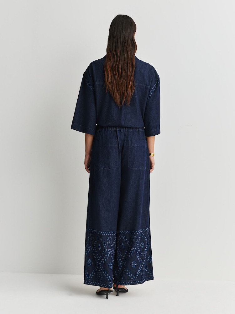 Weekend MaxMara Blue Lampada Denim Print Trousers - Image 2 of 6 Weekend MaxMara Blue Lampada Denim Print Trousers - Image 2 of 6