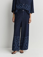 Weekend MaxMara Blue Lampada Denim Print Trousers - Image 4 of 6