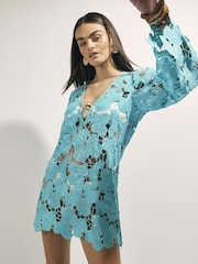 River Island Blue Lace Cut Out Beach Tunic - Image 1 of 4