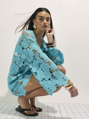 River Island Blue Lace Cut Out Beach Tunic - Image 3 of 4