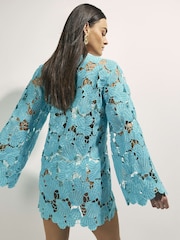 River Island Blue Lace Cut Out Beach Tunic - Image 4 of 4