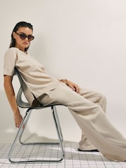 بنطلون برِجل واسعة بخصر قابل للتمدد من مزيج كتان من River Island - Image 3 of 4