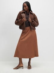 River Island Brown Faux Suede Full Circle Midi Skirt - Image 1 of 4