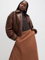 River Island Brown Faux Suede Full Circle Midi Skirt - Image 2 of 4