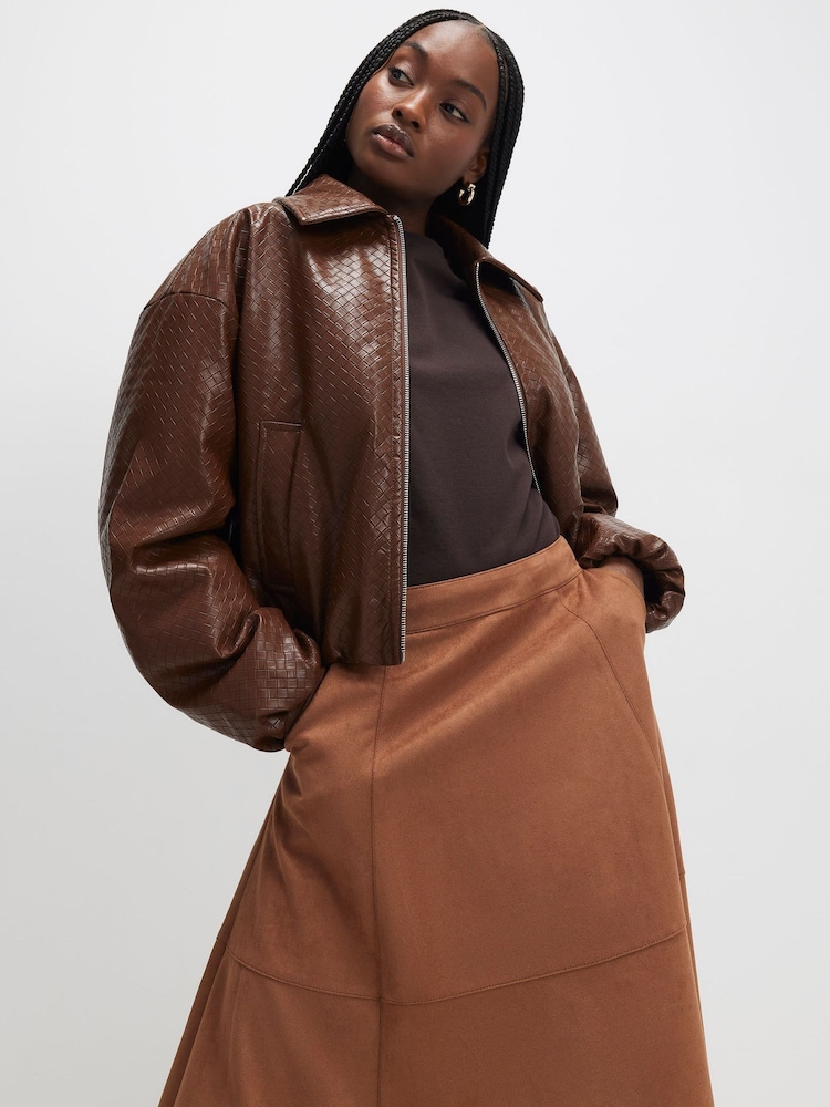River Island Brown Faux Suede Full Circle Midi Skirt - Image 2 of 4