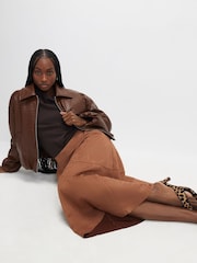 River Island Brown Faux Suede Full Circle Midi Skirt - Image 3 of 4