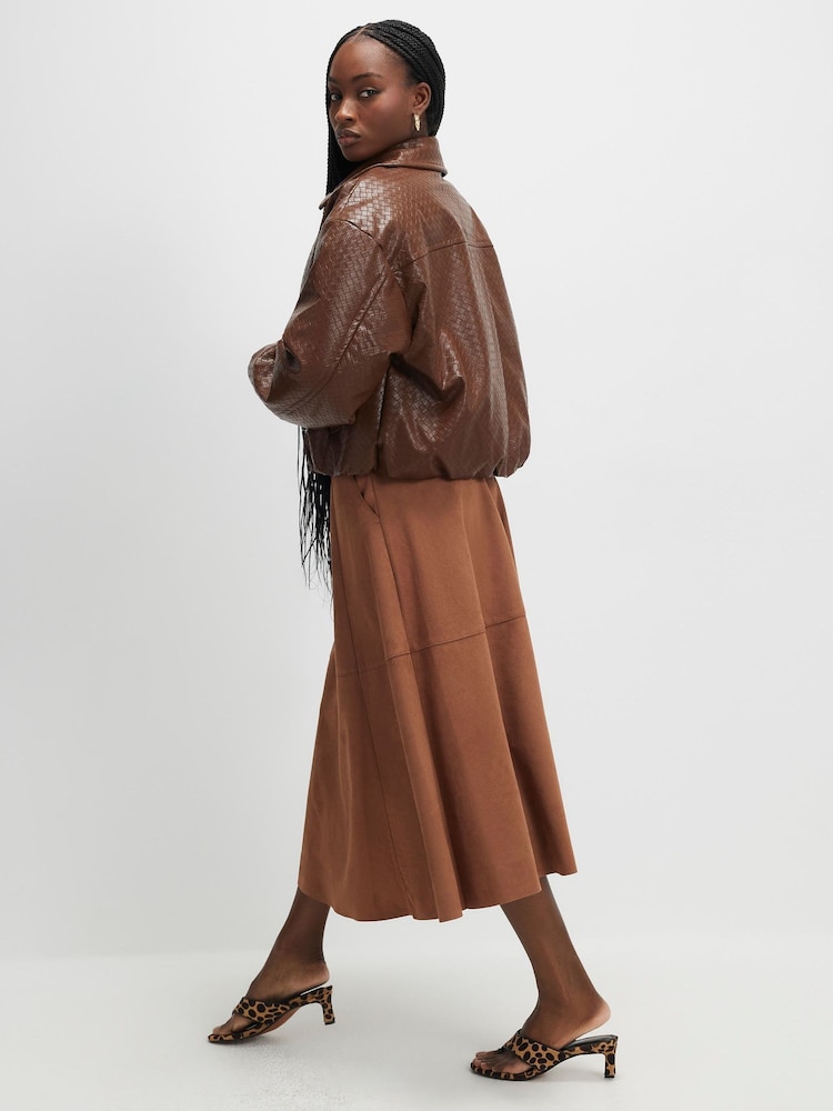 River Island Brown Faux Suede Full Circle Midi Skirt - Image 4 of 4