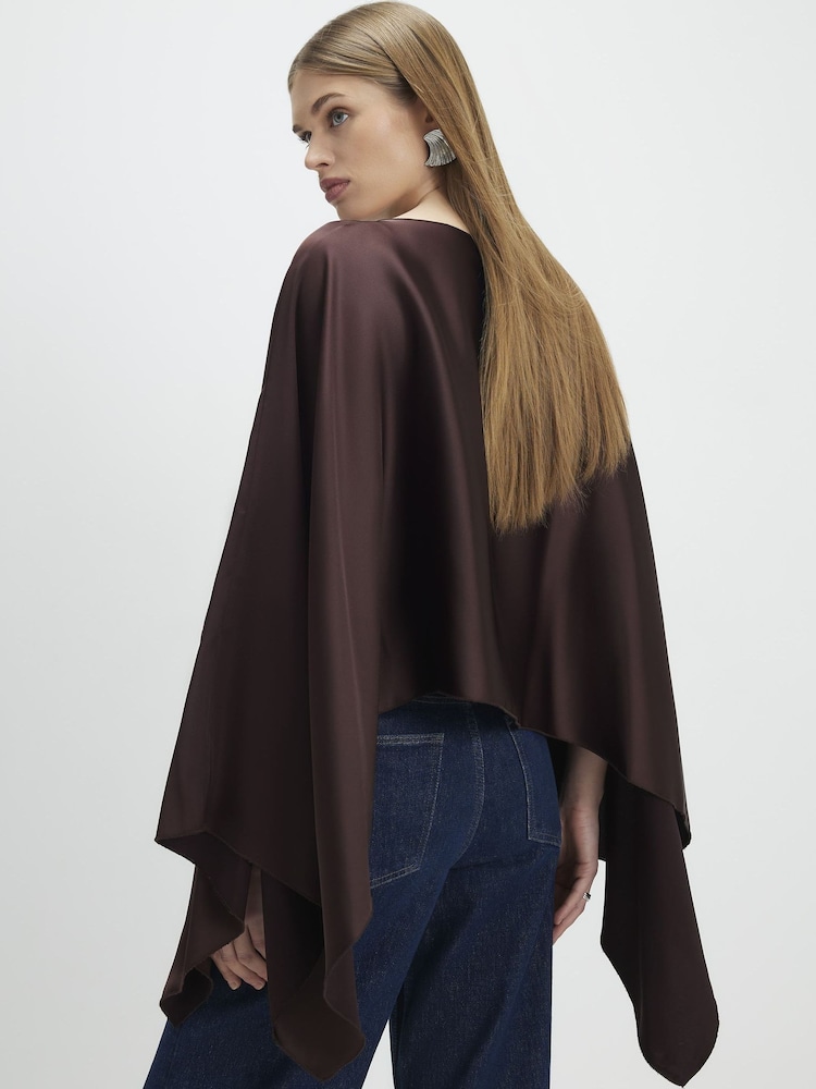River Island Brown Satin Waterfall Cape Top - Image 2 of 4