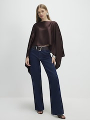River Island Brown Satin Waterfall Cape Top - Image 4 of 4