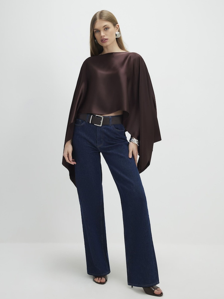 River Island Brown Satin Waterfall Cape Top - Image 4 of 4