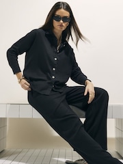 River Island Black Linen Blend Wide Leg Elasticated Waist Trousers - Image 2 of 4