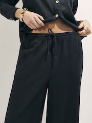River Island Black Linen Blend Wide Leg Elasticated Waist Trousers - Image 3 of 4