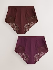 Plum Purple High Waist Brief Tummy Control Light Shaping Knickers 2 Pack - Image 1 of 5