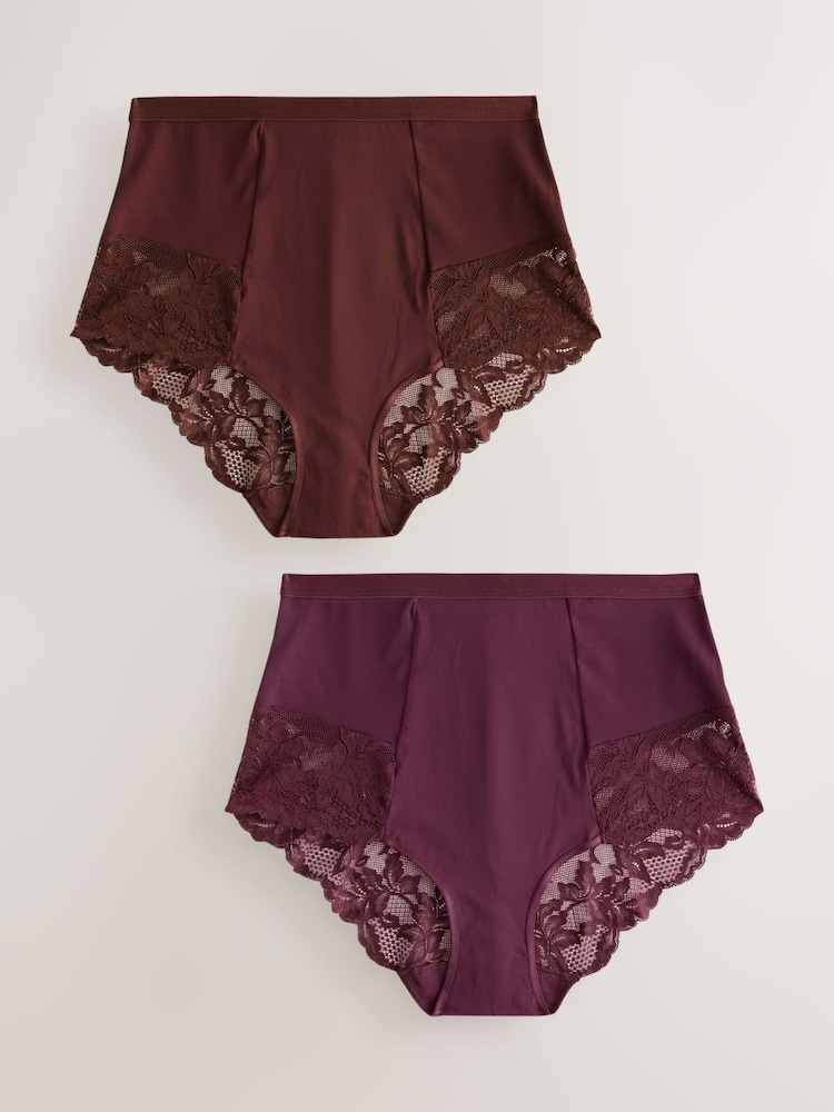 Plum Purple High Waist Brief Tummy Control Light Shaping Knickers 2 Pack - Image 1 of 5