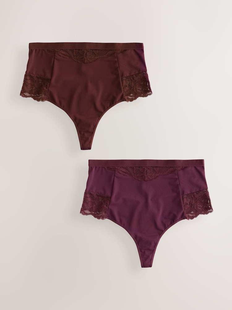 Plum Purple Thong Tummy Control Light Shaping Knickers 2 Pack - Image 1 of 5 Plum Purple Thong Tummy Control Light Shaping Knickers 2 Pack - Image 1 of 5