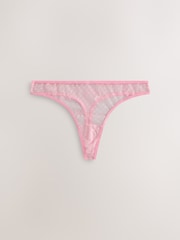 Pink/Red Thong Mesh and Lace Bow Knickers 3 Pack - Image 5 of 9