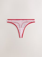 Pink/Red Thong Mesh and Lace Bow Knickers 3 Pack - Image 6 of 9