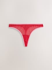 Pink/Red Thong Mesh and Lace Bow Knickers 3 Pack - Image 7 of 9
