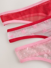 Pink/Red Thong Mesh and Lace Bow Knickers 3 Pack - Image 8 of 9