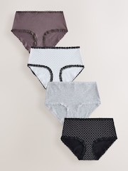 Black & White Spot Midi Cotton and Lace Knickers 4 Pack - Image 1 of 7