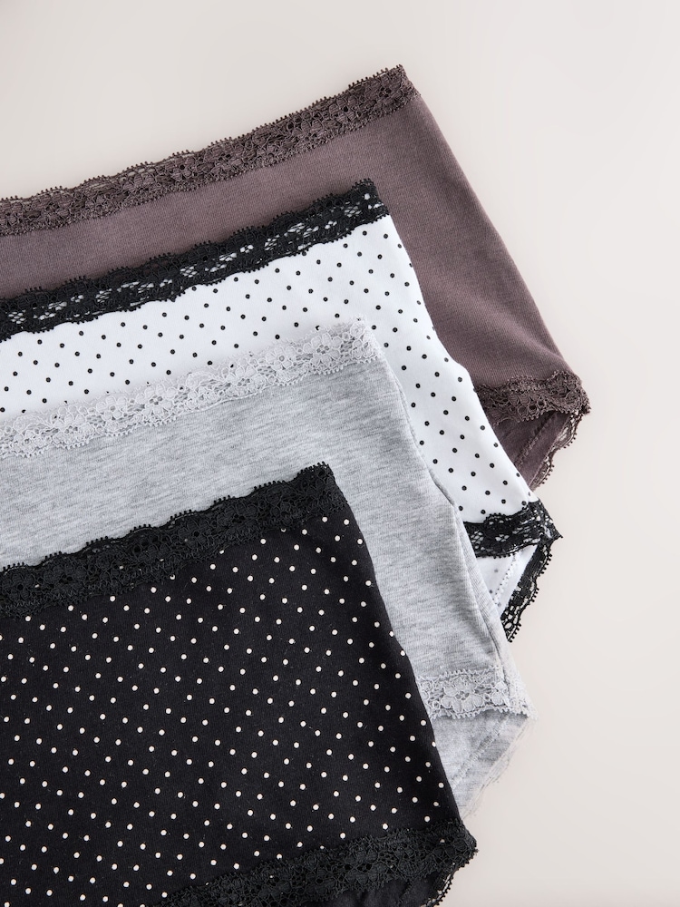 Black & White Spot Midi Cotton and Lace Knickers 4 Pack - Image 7 of 7