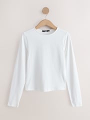 White Soft Touch Slinky Nylon Long Sleeve Crew Neck Top - Image 1 of 3