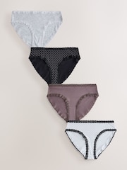 Black & White Spot High Leg Cotton and Lace Knickers 4 Pack - Image 1 of 7