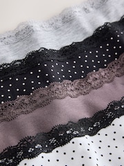 Black & White Spot High Leg Cotton and Lace Knickers 4 Pack - Image 6 of 7