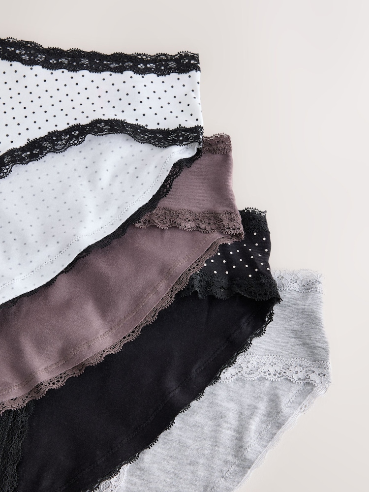 Black & White Spot High Leg Cotton and Lace Knickers 4 Pack - Image 7 of 7 Black & White Spot High Leg Cotton and Lace Knickers 4 Pack - Image 7 of 7
