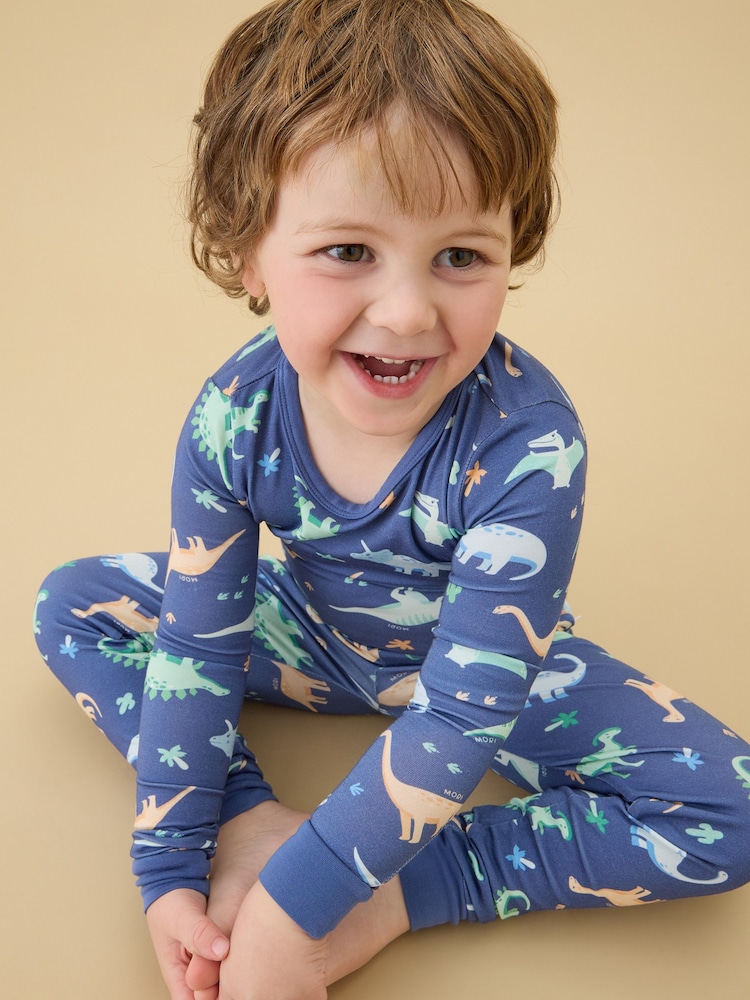 MORI Blue Dinosaur Nights Supersoft Pyjamas - Image 1 of 4 MORI Blue Dinosaur Nights Supersoft Pyjamas - Image 1 of 4