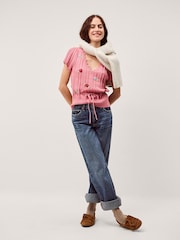 Monsoon Pink Edie Floral Embroidered Short Sleeve Jumper - Image 2 of 5