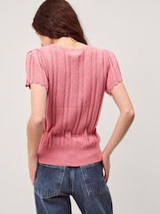 Monsoon Pink Edie Floral Embroidered Short Sleeve Jumper - Image 3 of 5