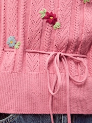 Monsoon Pink Edie Floral Embroidered Short Sleeve Jumper - Image 4 of 5