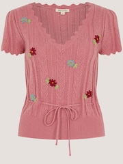 Monsoon Pink Edie Floral Embroidered Short Sleeve Jumper - Image 5 of 5