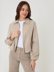 Threadbare Natural Zip Up Bubble Bomber Jacket with Collar - Image 1 of 4
