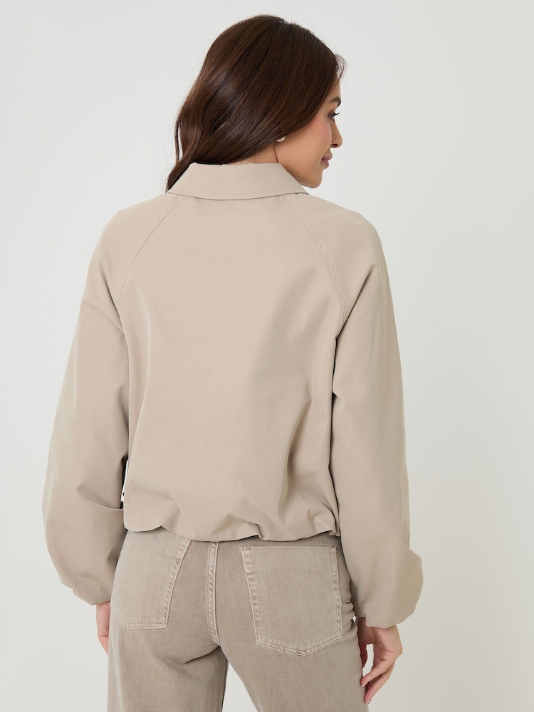 Threadbare Natural Zip Up Bubble Bomber Jacket with Collar - Image 2 of 4 Threadbare Natural Zip Up Bubble Bomber Jacket with Collar - Image 2 of 4