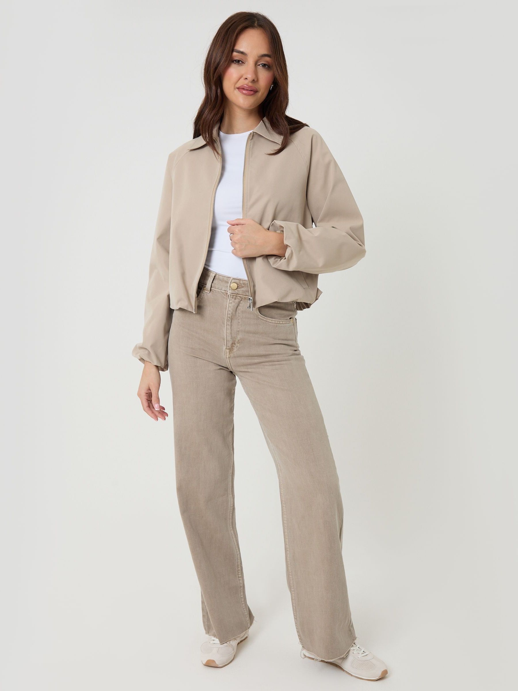 Buy Threadbare Stone Zip Up Bubble Bomber Jacket with Collar from
