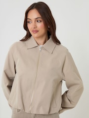 Threadbare Natural Zip Up Bubble Bomber Jacket with Collar - Image 4 of 4