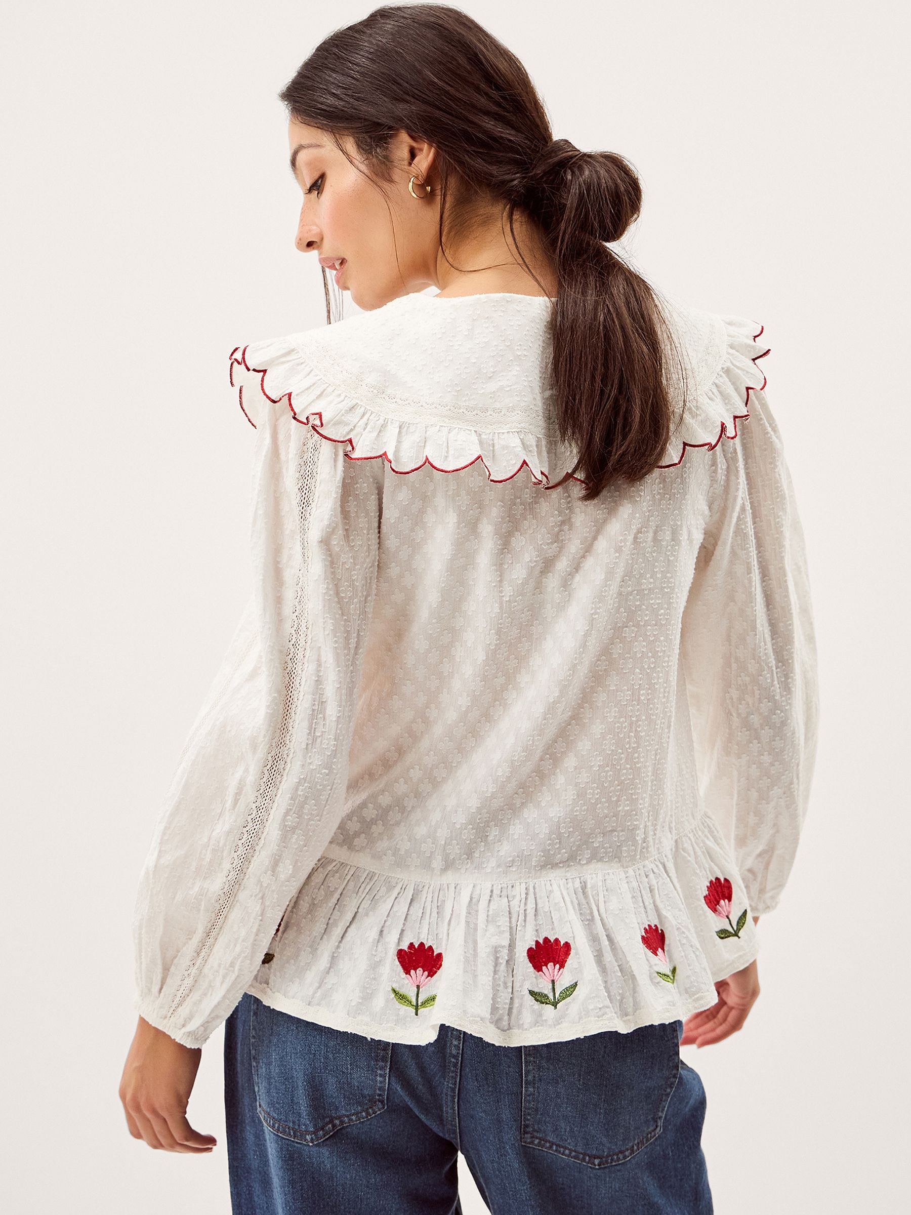 Buy Monsoon White Talia Tulip Embroidered Scallop Collar Top from