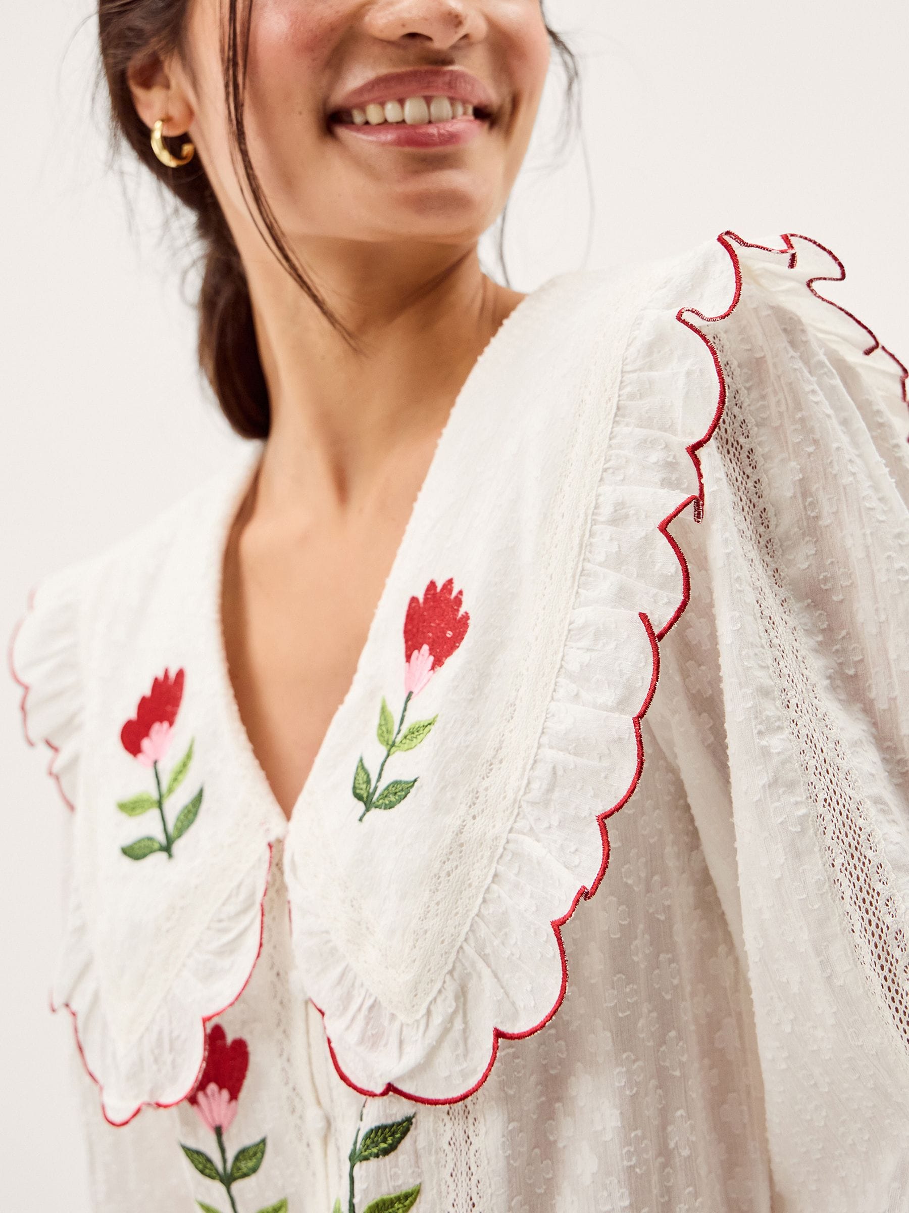 Buy Monsoon White Talia Tulip Embroidered Scallop Collar Top from