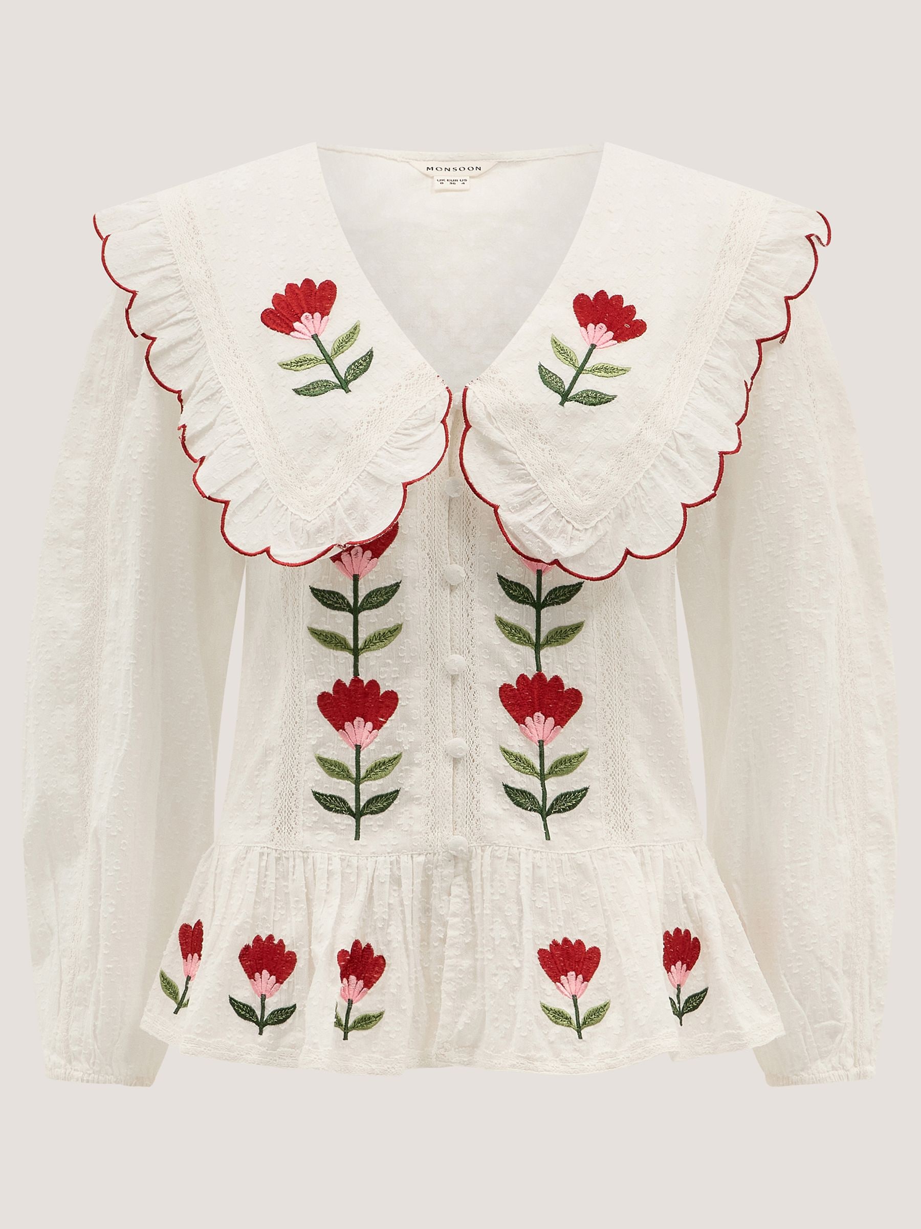 Buy Monsoon White Talia Tulip Embroidered Scallop Collar Long