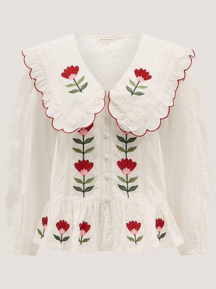 Monsoon Talia Tulip -kirjailtu kampasimpukkakauluspaita - Kuva 5 / 5