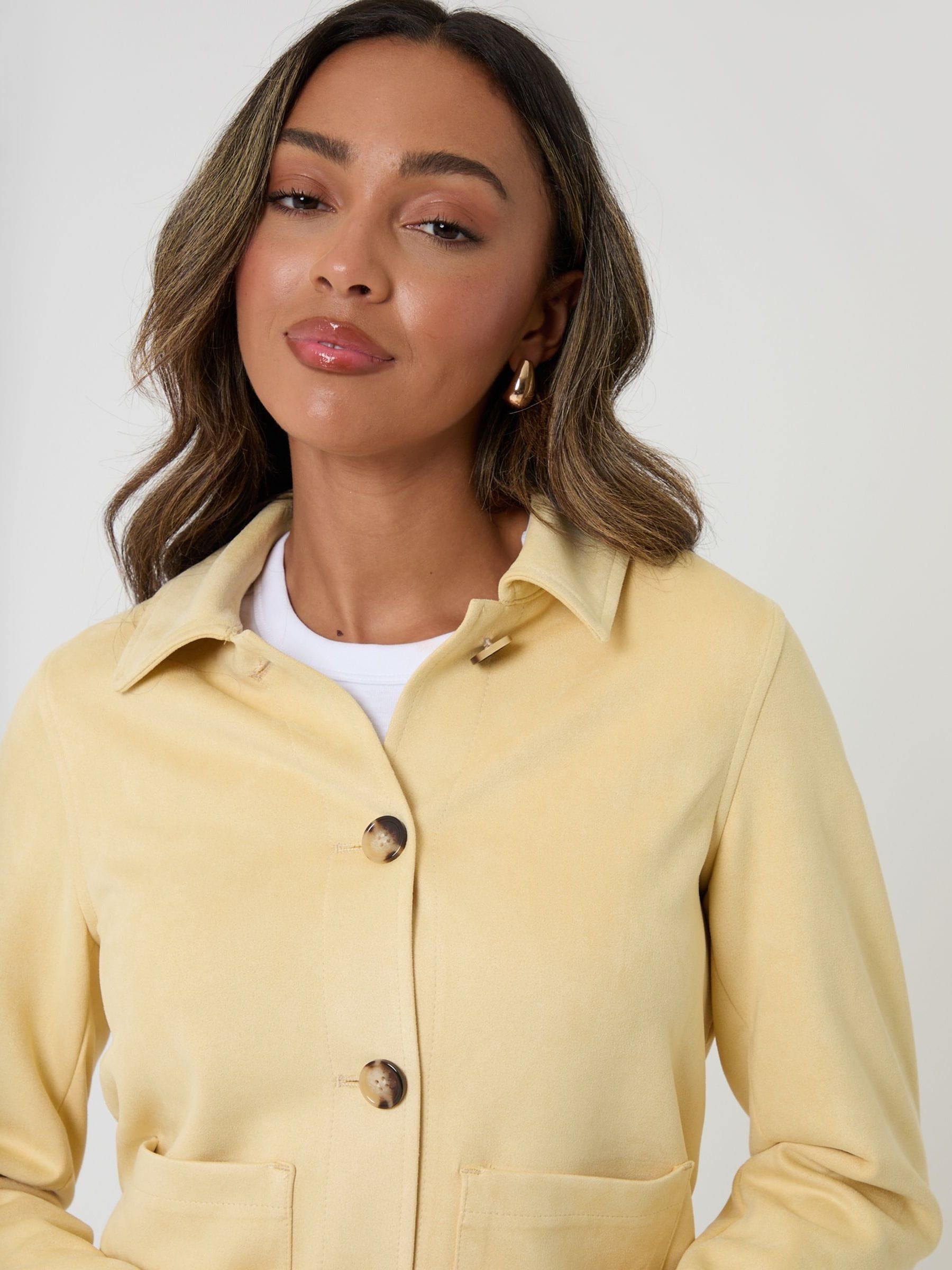 Buy Threadbare Yellow Cropped Button Up Suedette Shacket from the