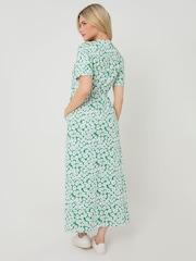 Threadbare Green Crew Neck Jersey Midi Dress with Patch Pockets - Image 3 of 5